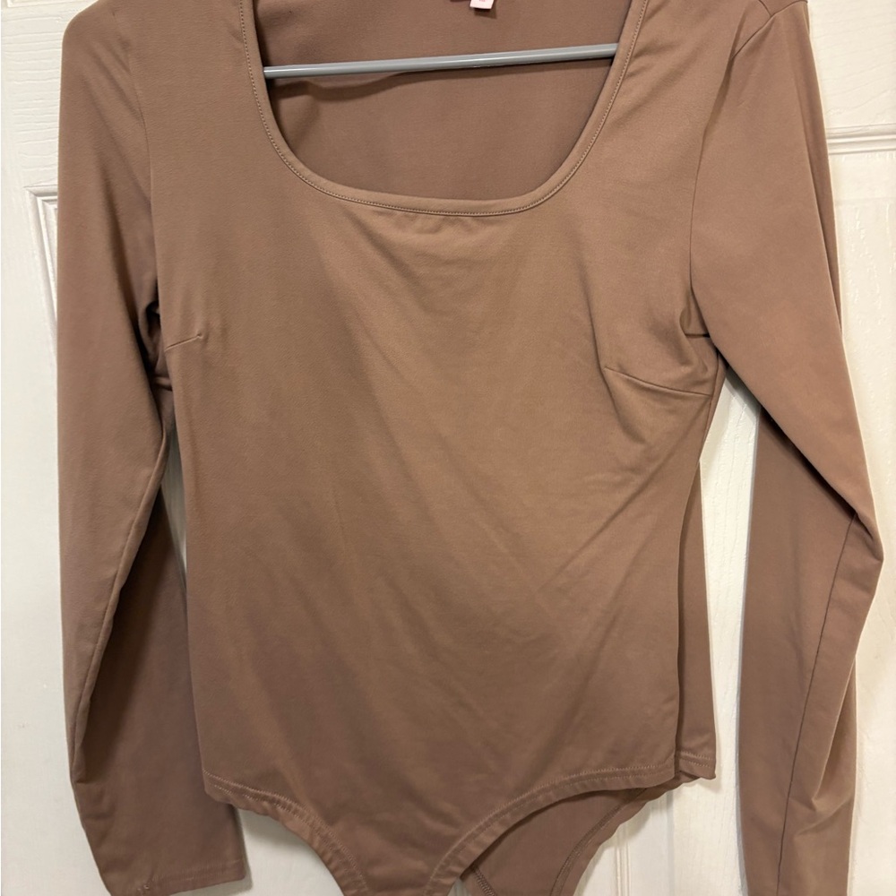 Pink Lily Taupe Long Sleeve Bodysuit